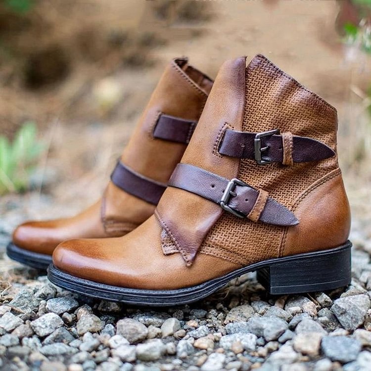 Vintage Leather Zipper Ankle Booties -boots