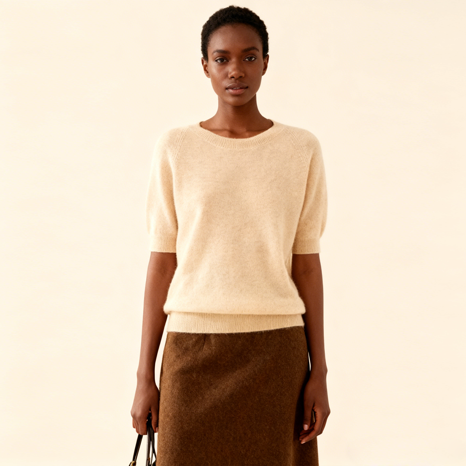 Short Puff Sleeves Women's Cashmere Sweater REAL SILK LIFE