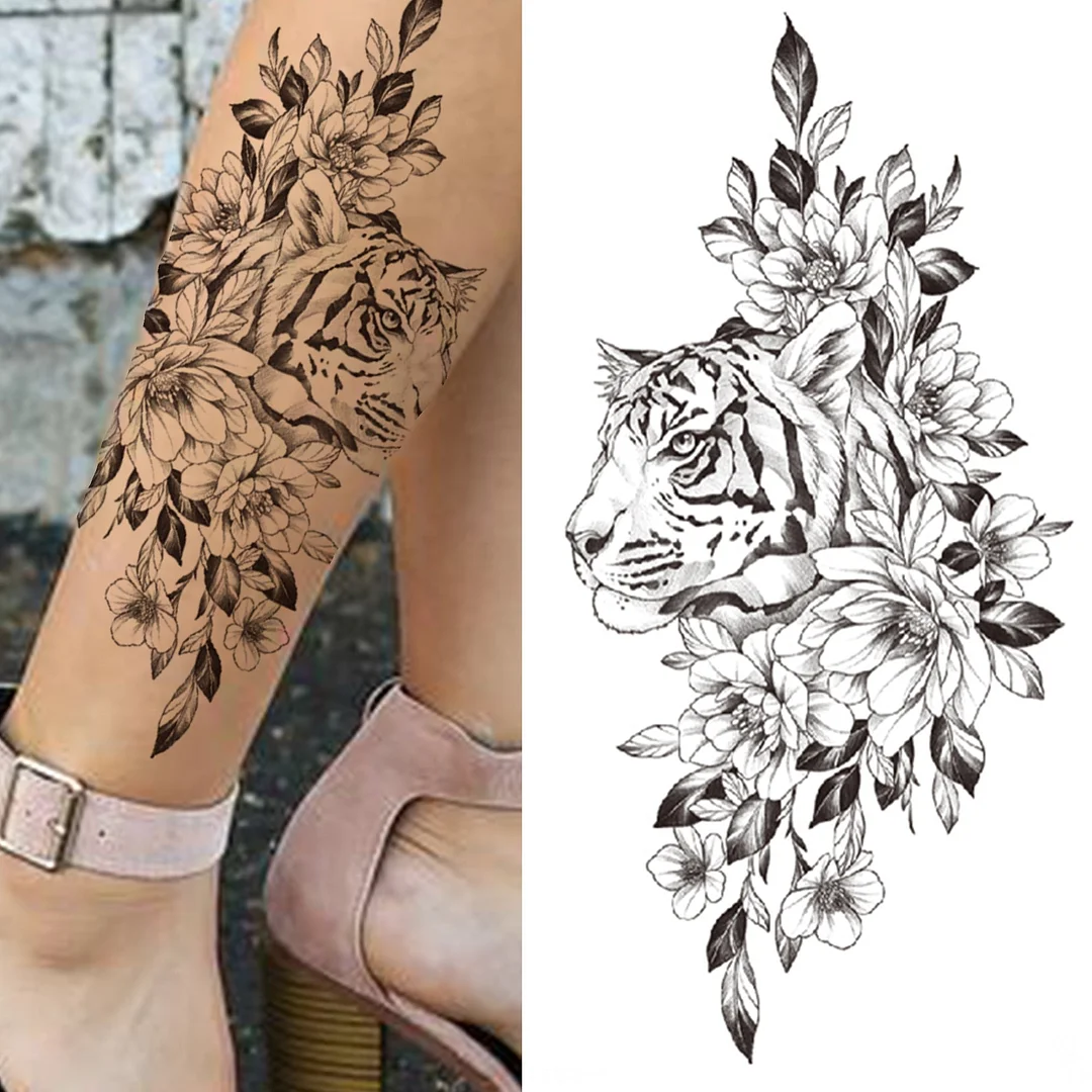 3D Snake Rose Temporary Tattoos For Women Girls Fake Flower Tattoo Sticker Black Death Eaters Dark Mark Mamba Snake Peony Tatoos