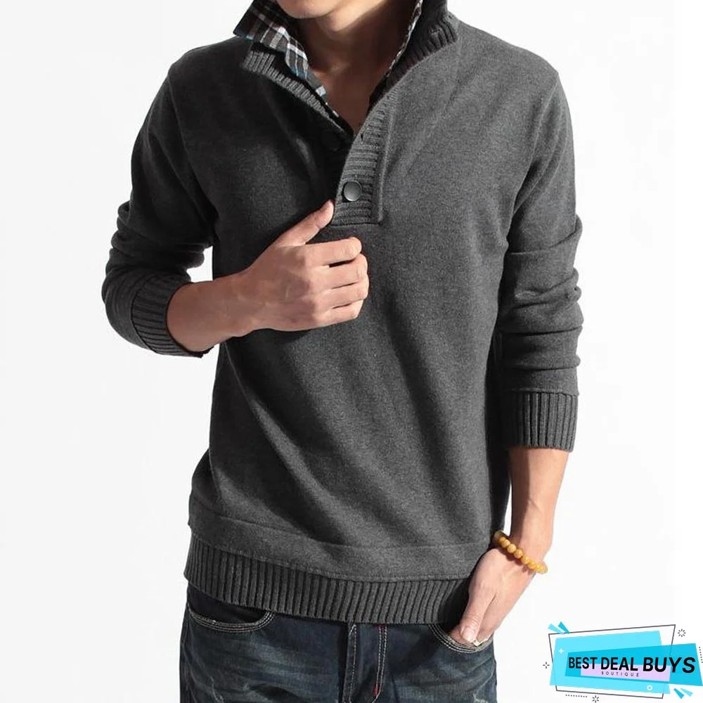 Men's Sweater Stand Collar Solid Color Sweater