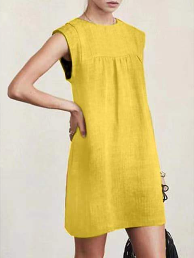 Women's Cotton Linen Sleeveless Dress solid Color Dress Knee Length Summer Daily Wear Linen