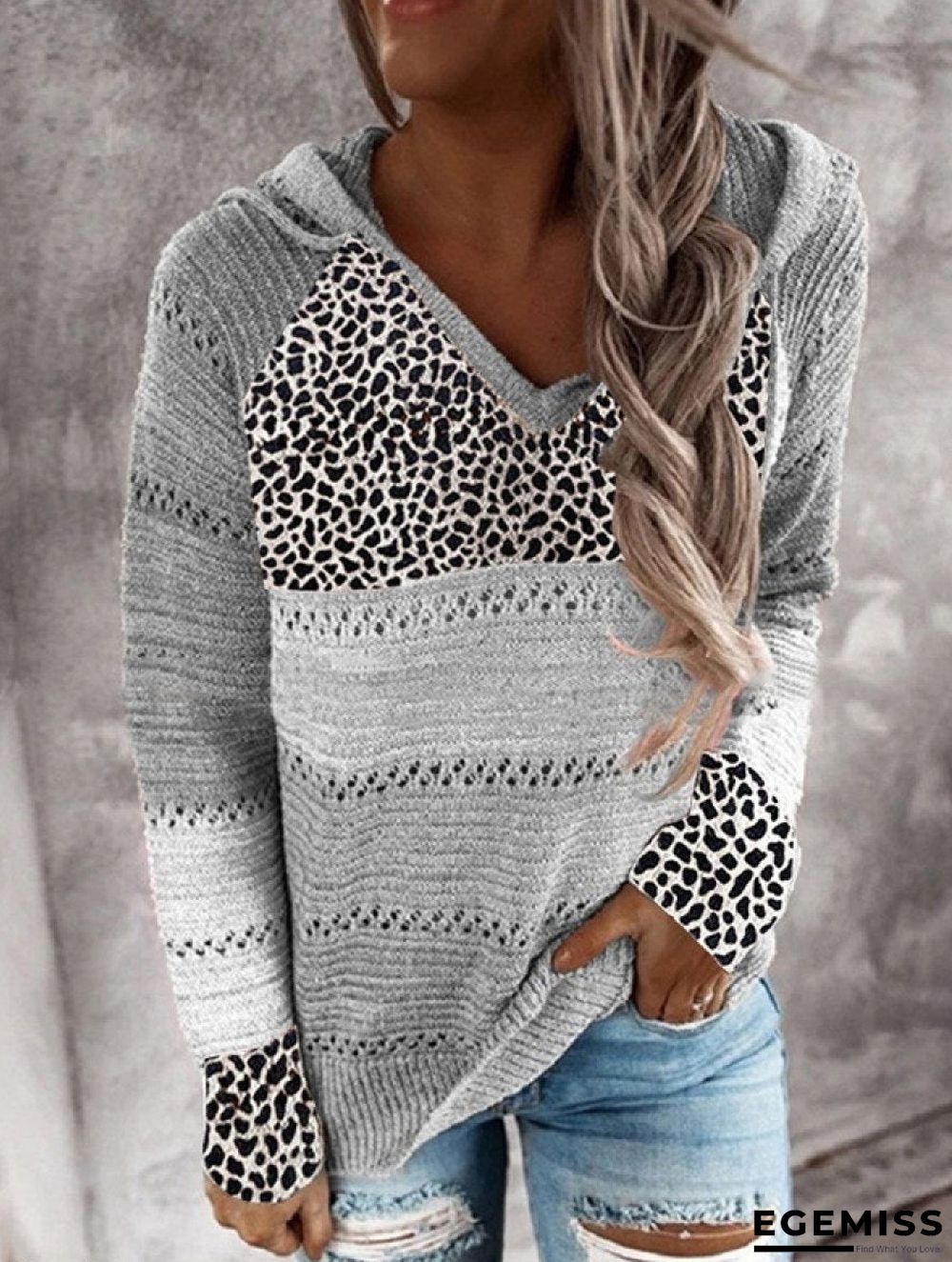 Fashion Color Block Leopard Striped Sweater | EGEMISS