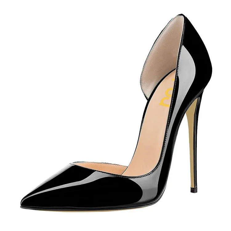 Black Office Heels Patent Leather Pointy Toe Stilettos Pumps |FSJ Shoes