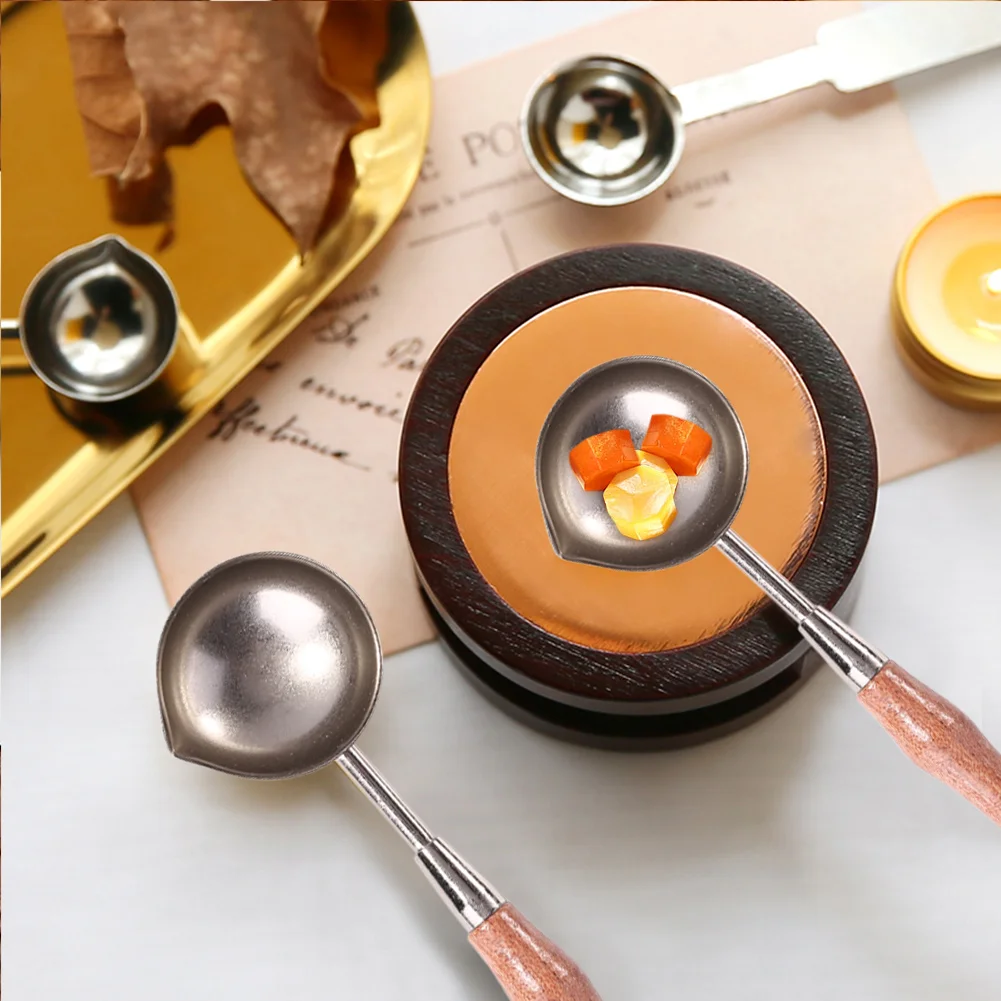 Retro Wooden Handle Sealing Wax Bead Tablet Melting Spoon for Scrapbooking