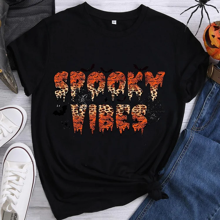 Halloween Spooky Vibes Round Neck T-shirt-0018588