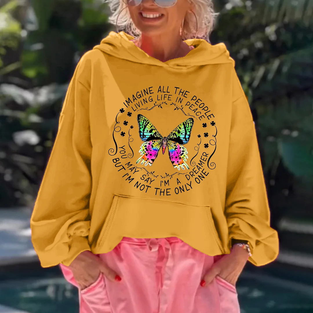 Imagine All The People Living Life In Peace Printed Women's Hoodie