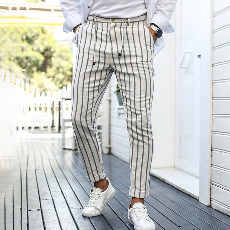 Men's Striped Tie Casual Long Pants