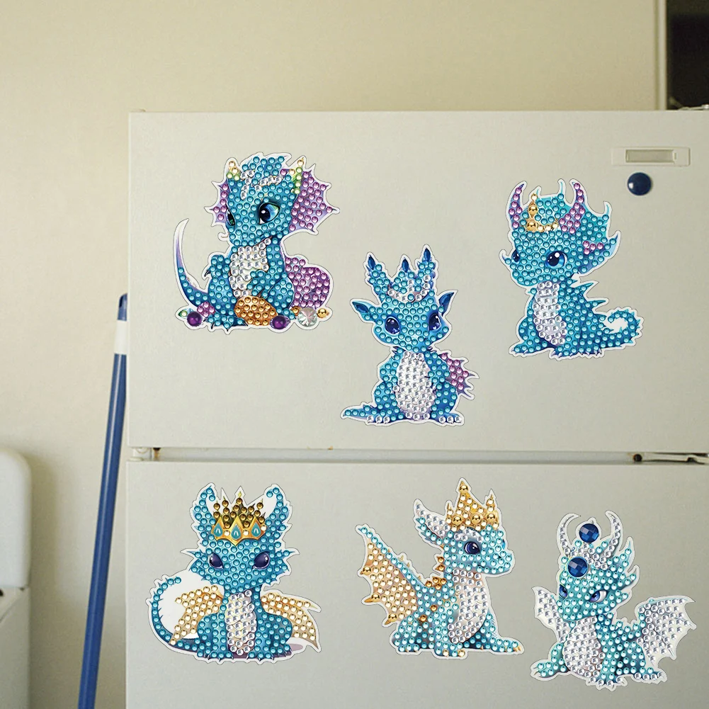 6pcs DIY Blue Pterosaur Diamond Painting Magnets Refrigerator for Adult Kid Beginners