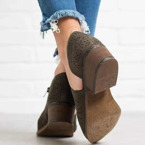 Hollow Low Heel Cutout Booties