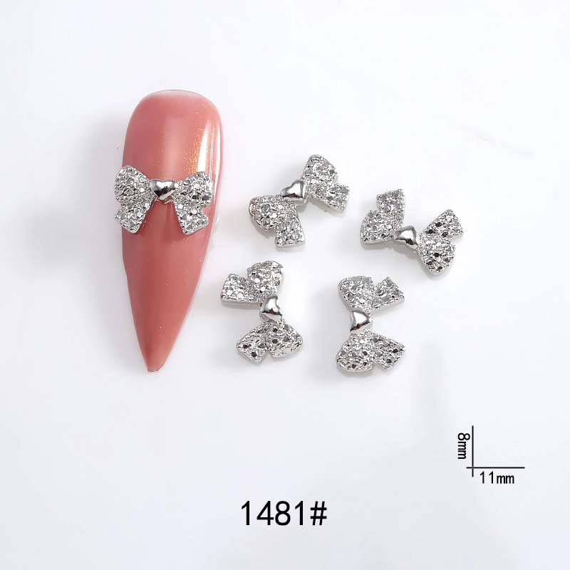 Lz Japanese Internet Celebrant Hot Manicure Diamond Bow Three-dimensional Metal Gold And Silver Super Flash Nail Jewelry Bow Tie
