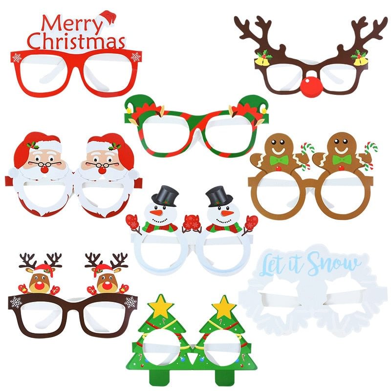 9pcs Christmas Glasses Santa Claus Snowman Snowflake Tree Elk Paper Glasses Party Photo Props 2022 Christmas Decoration For Home