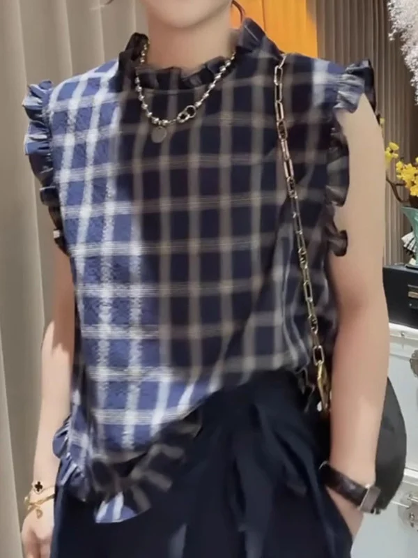 Athvotar Athvotar Thin Shirt In The Lattice Wood Ear 2025 Summer Large-Size Hong Kong Version Of The Unique Retro Thin Top