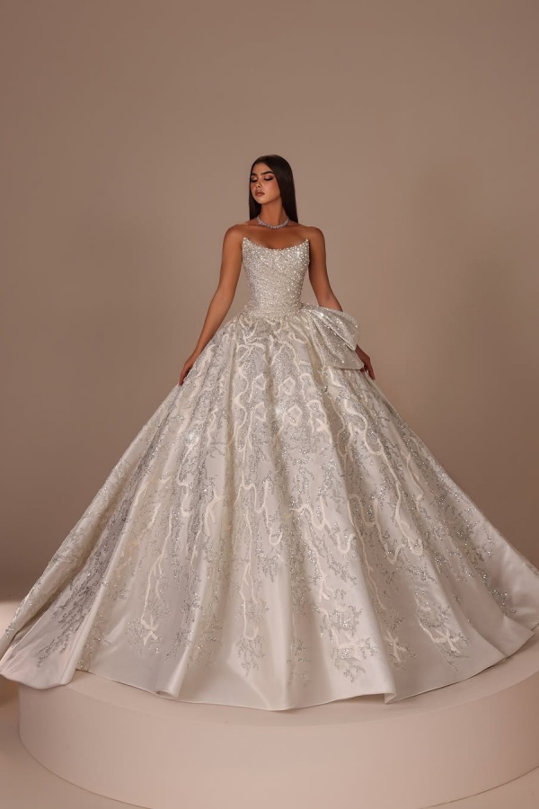 Sliver Strapless Long Prom Dress A-Line Sleeveless with Sequins QL0087