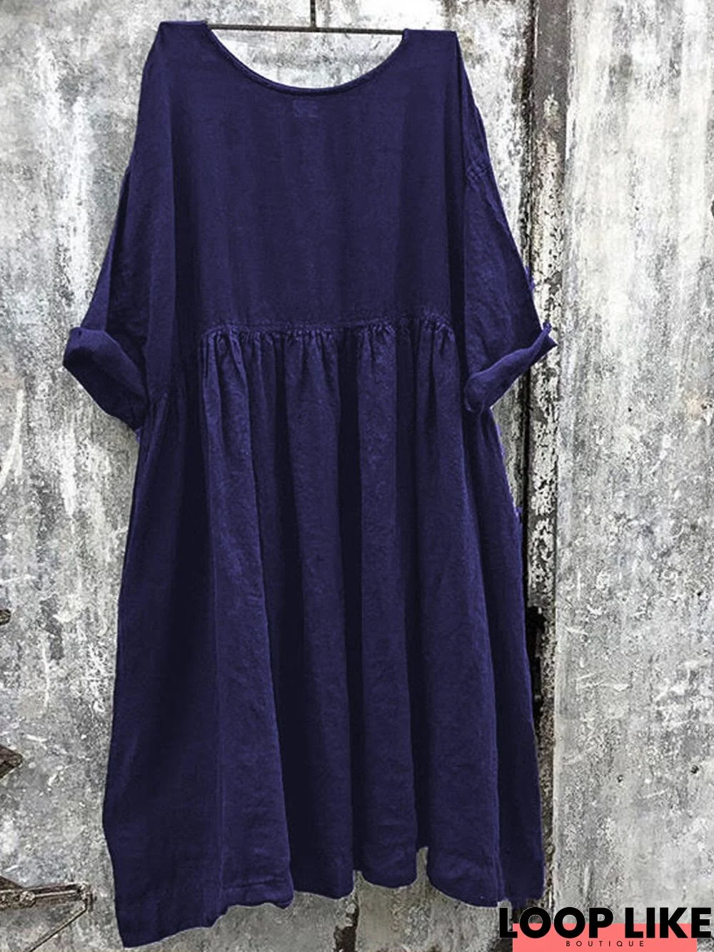 Women Solid Color Linen Dress Linen