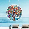 (18.5cm)DIY Acrylic Jigsaw Puzzle Window Hanging with Hanging Chain DIY Stained Glass Decoration Round Window Puzzle Decor for DIY Craft Project (Tree)