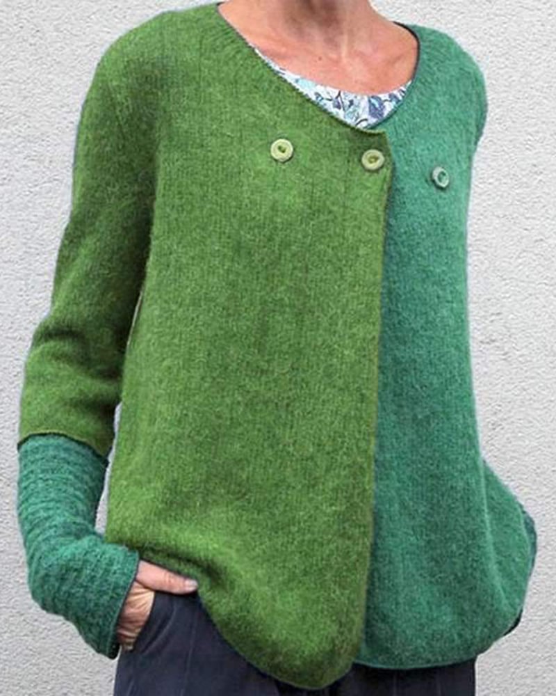 Women's Casual V-neck Loose Pure Color Long Sleeve Sweater