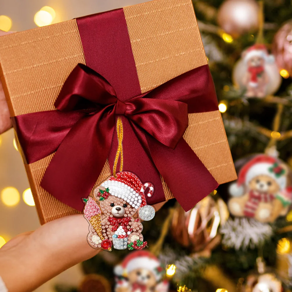 5D DIY 8Pcs Christmas Bears Diamond Painting Christmas Tree Pendant for Xmas Tree 