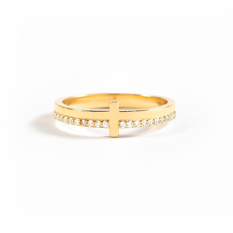Unique Gift Let God Be In Control Golden Cross Ring