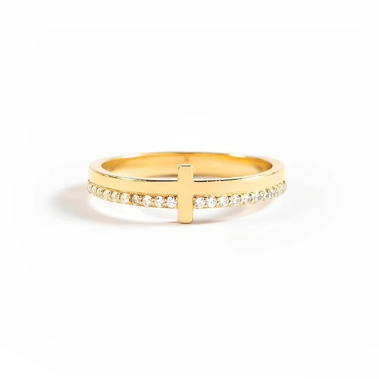 Let God Be In Control Golden Cross Ring Verceri