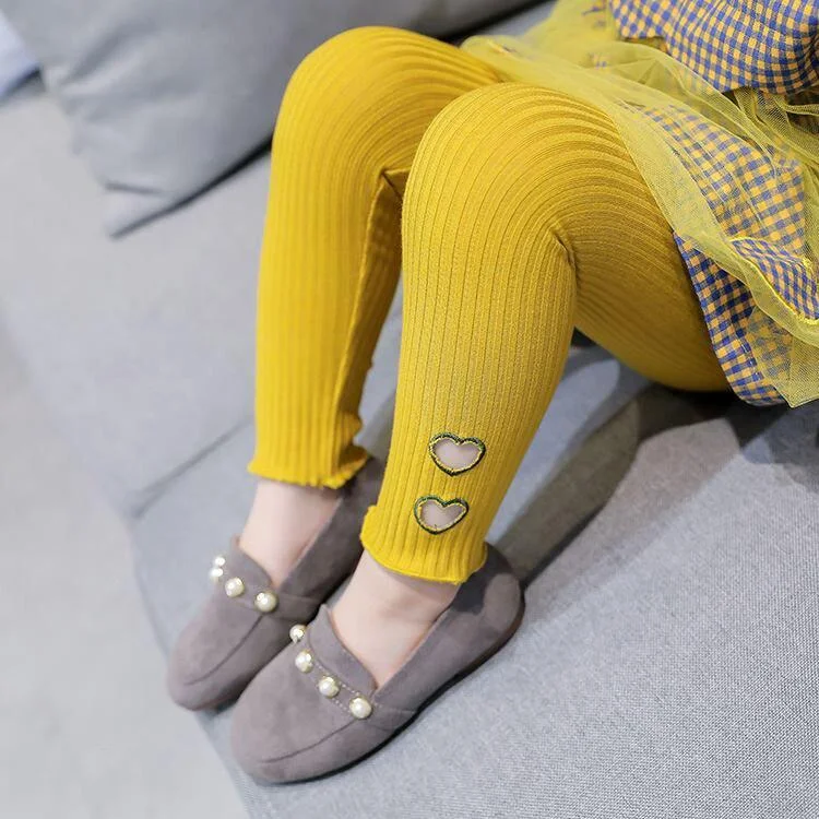 Fashion Spring Autumn Double Girl Combed Cotton Ribbed Leggings Baby Soft Lace Knitted Pant For Boy Keep Warm