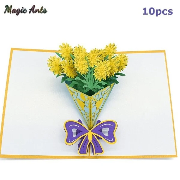 10 Pack 3D Mothers Card Pop-Up Sunflower Flowers for Valentines Anniversary Birthday Greeting Cards Handmade Wholesale