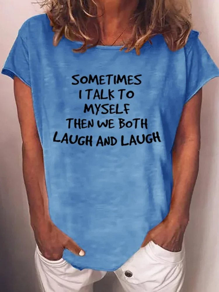 Ladies Crew Neck Printed Casual Loose Short Sleeve T-shirt