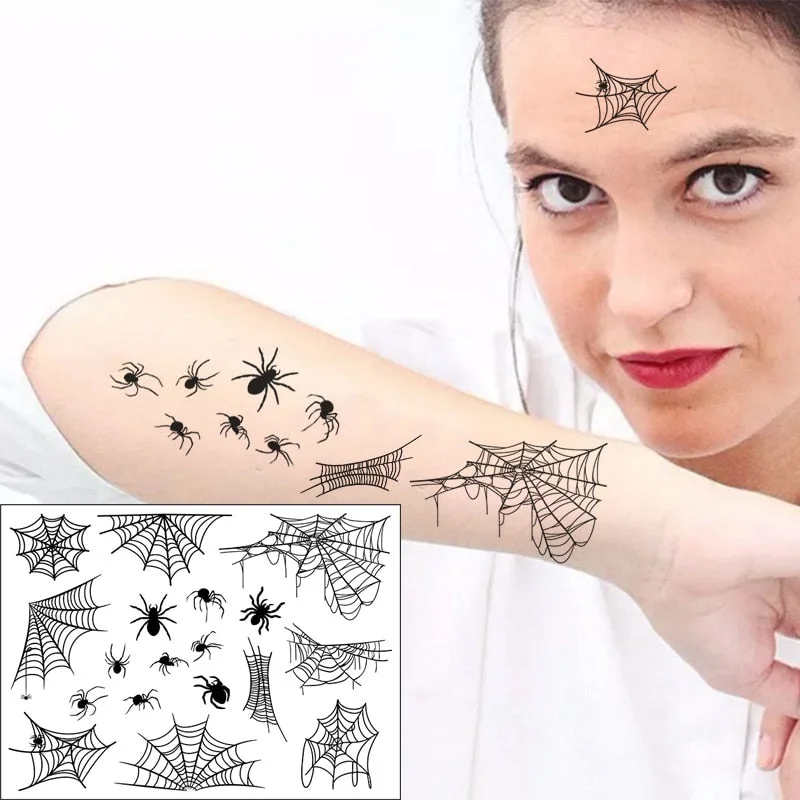 Waterproof Temporary Tattoo Sticker Spider Net web Gothic Face Art horrible Halloween Flash Tatoo Fake Tatto for Men Women