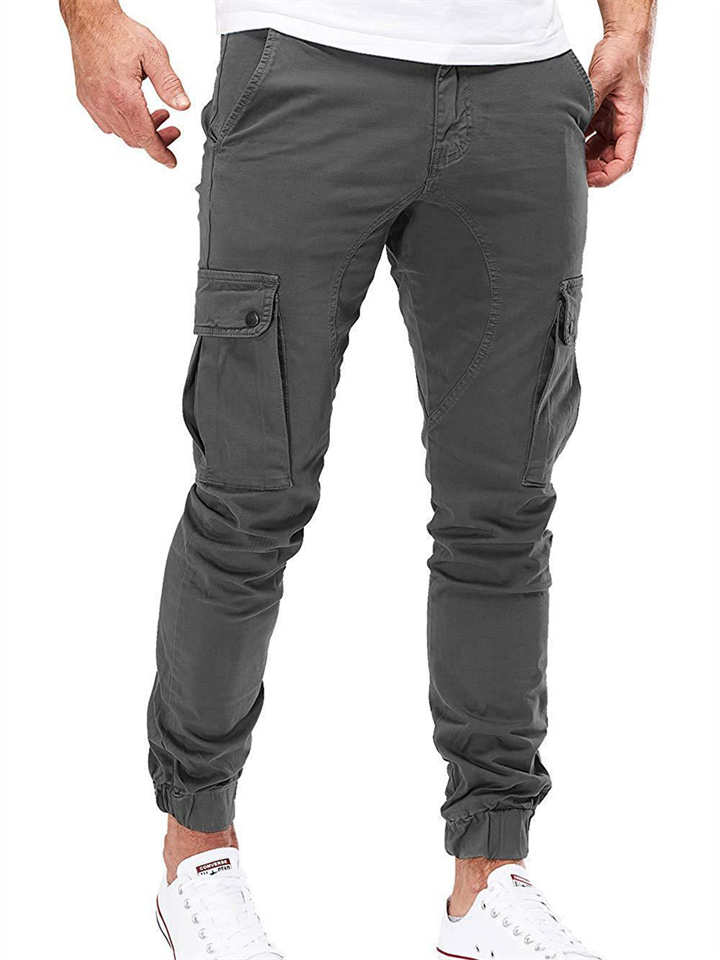 New Men's Tight Pants Men's Workwear Solid Color Multi-pocket Pants S-3XL