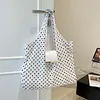 Polka Dot Nylon Storage Shoulder Bag with Key Ring Expandable Keychain Tote Bag Large Capacity Stylish Foldable Tote Handbag for Shopping Travel Commute
