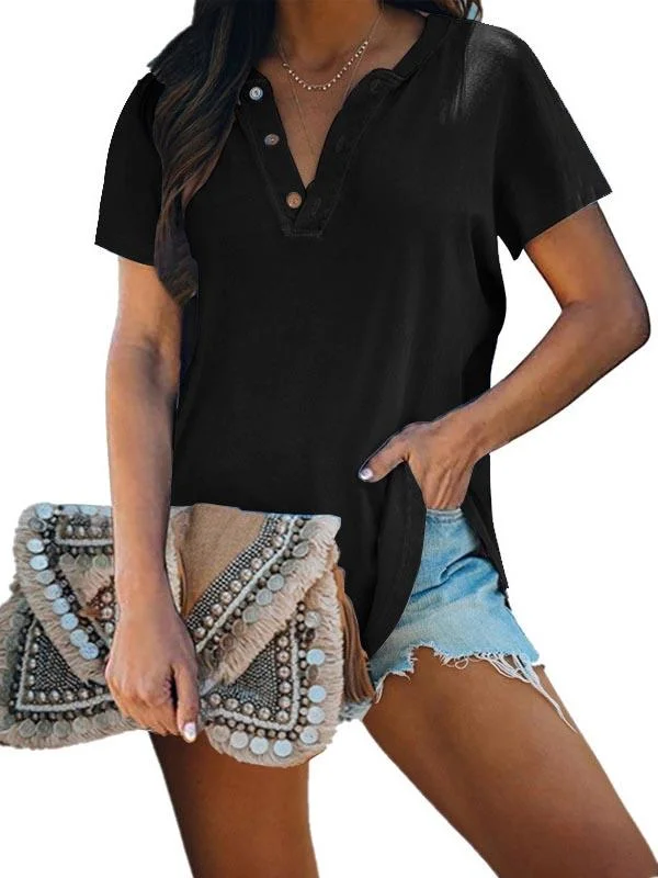 Women Half Sleeve V-neck Solid Color Dress