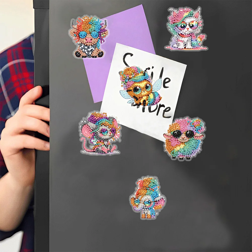 8Pcs Cartoon Animal Special Shape Diamond Painting Fridge Magnet Fridge Stickers