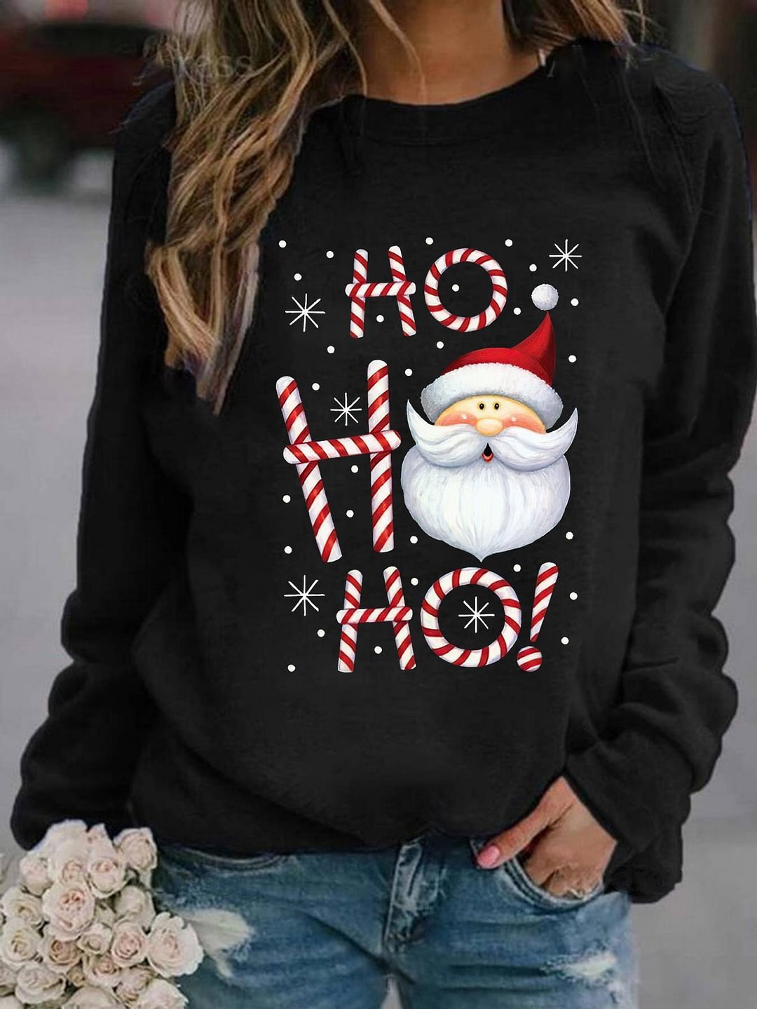 Ho Ho Ho Christmas Santa Claus Print Casual Sweatshirt