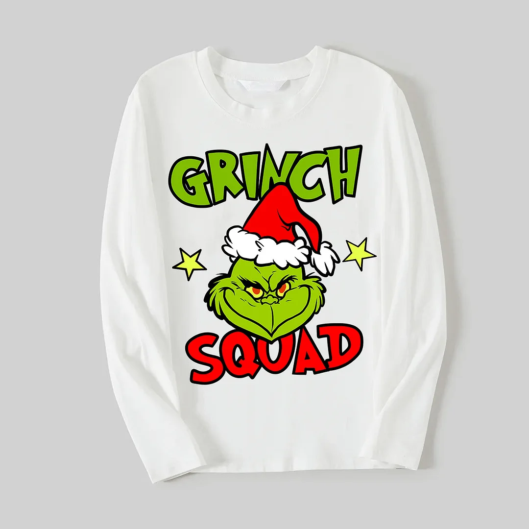 Cute Cartoon and Funny Christmas Slogan Print Contrast White Long Sleeve with Classic Red and Black Plaid Pants Family Matching Pajamas