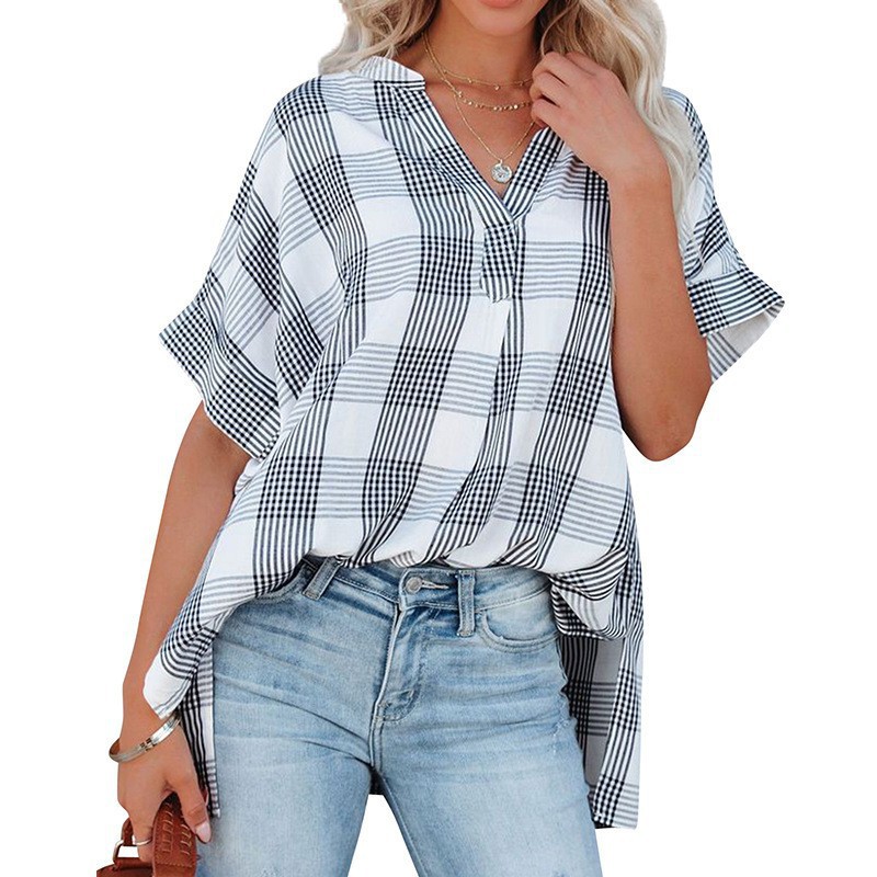 Fashion Short Sleeve Thin V-Neck Loose Solid Color Casual Blouses