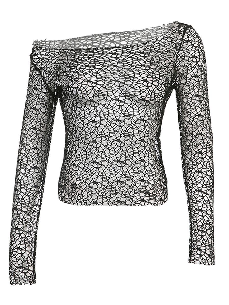 Ootddress Hollow Out Casual Beach Cover up Y2k Top For Women Sexy Off-Shoulder Crochet Holiday Crop top See-Through High Street Top
