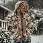 Women's Vintage Ethnic Floral And Celtic Knot Art Zipper Hooded Sweater - Image 2