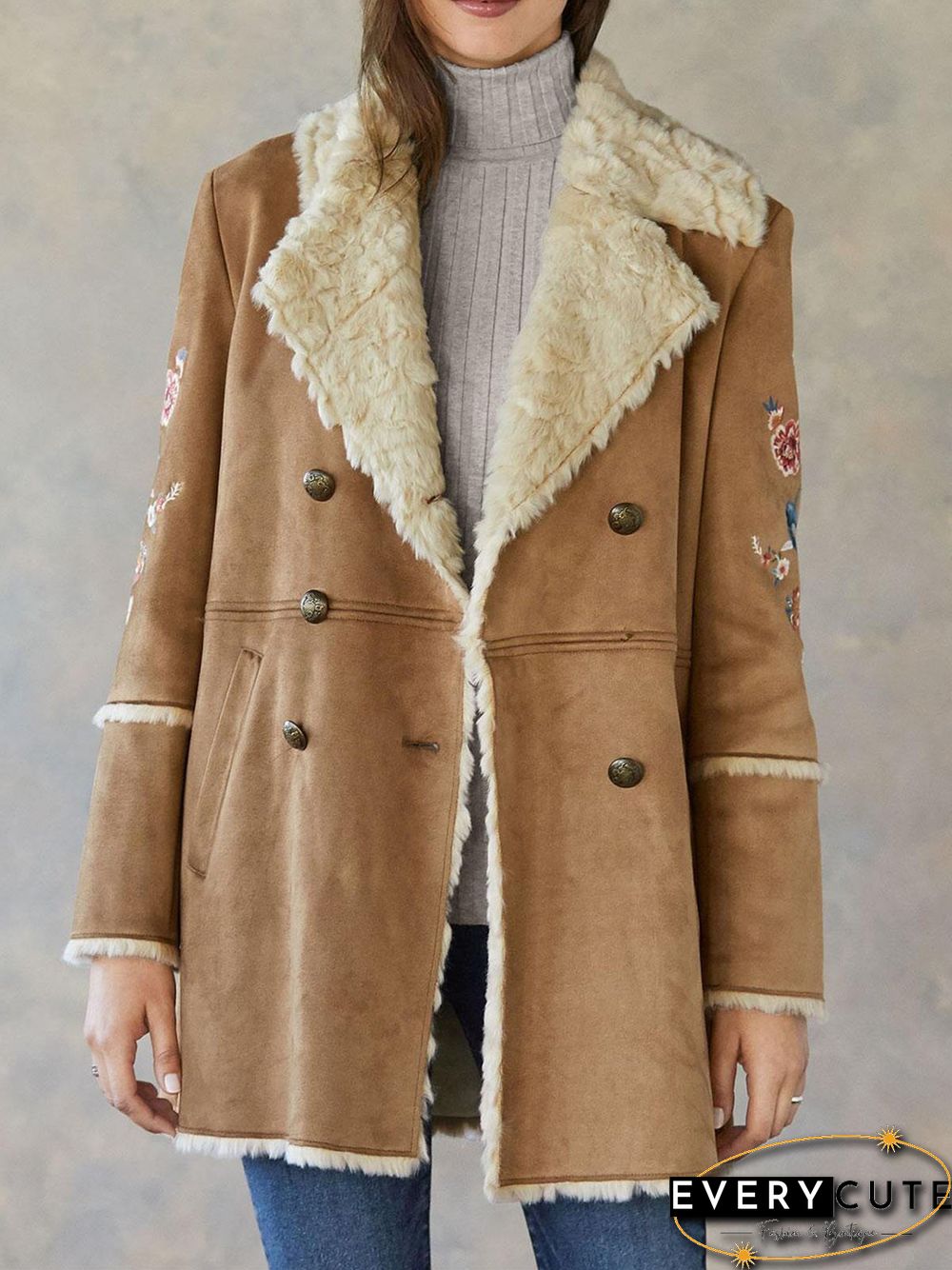 Casual Spring Womens Lightweight Long Sleeve Jacket With Shawl Collar Embroidery