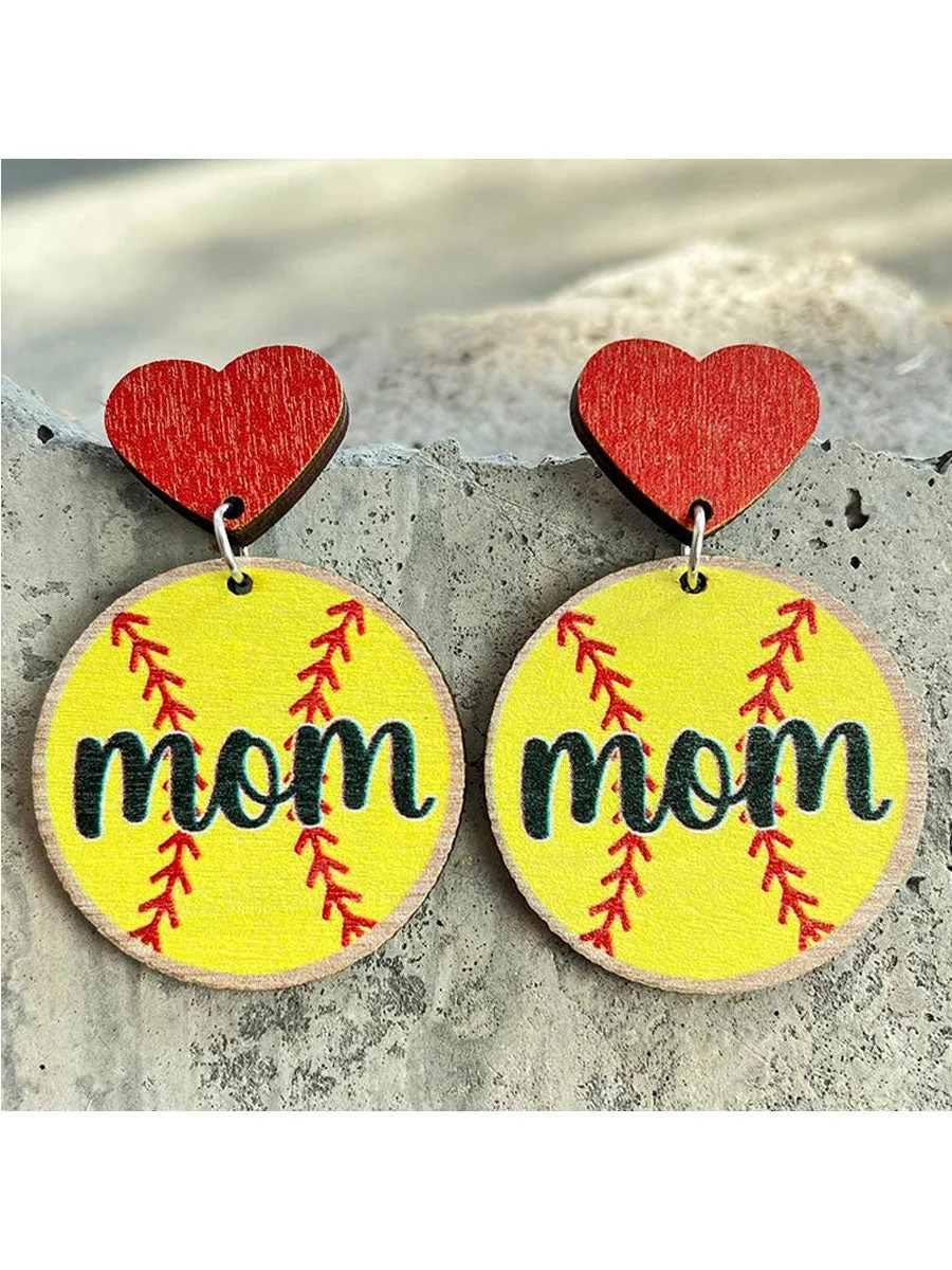 Softball Mom Love Wooden Earrings