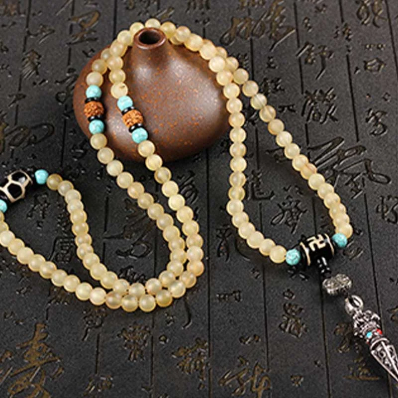 108 Beads Tibetan Sheep Horn Dzi Bead Turquoise Necklace Bracelet Mala