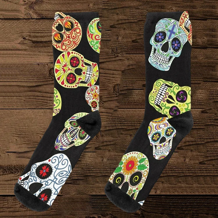 Punk skull print patchwork socks