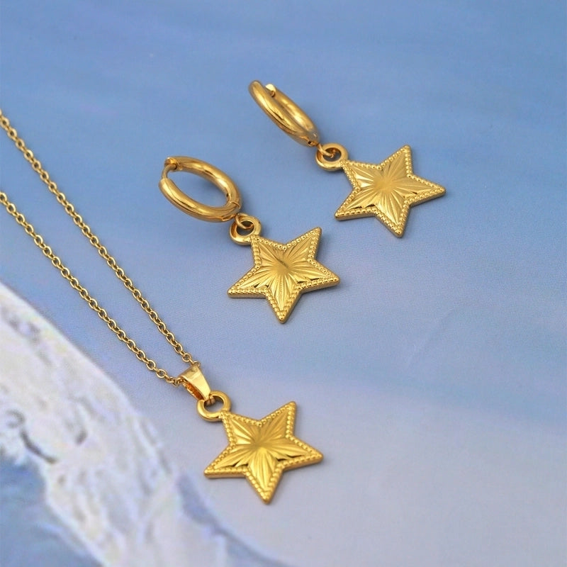 Elegant Pentagram 304 Stainless Steel 18K Gold Plated Plating Earrings Necklace Jewelry Set