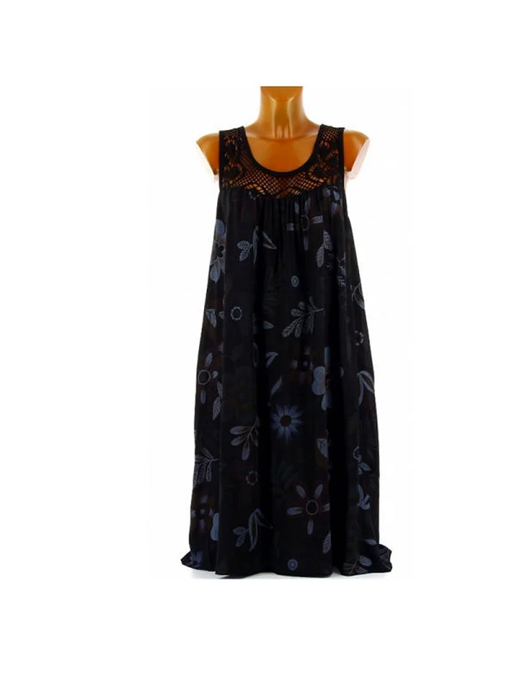 Sleeveless Pullover Lace Printed Vest Dress-Mayoulove