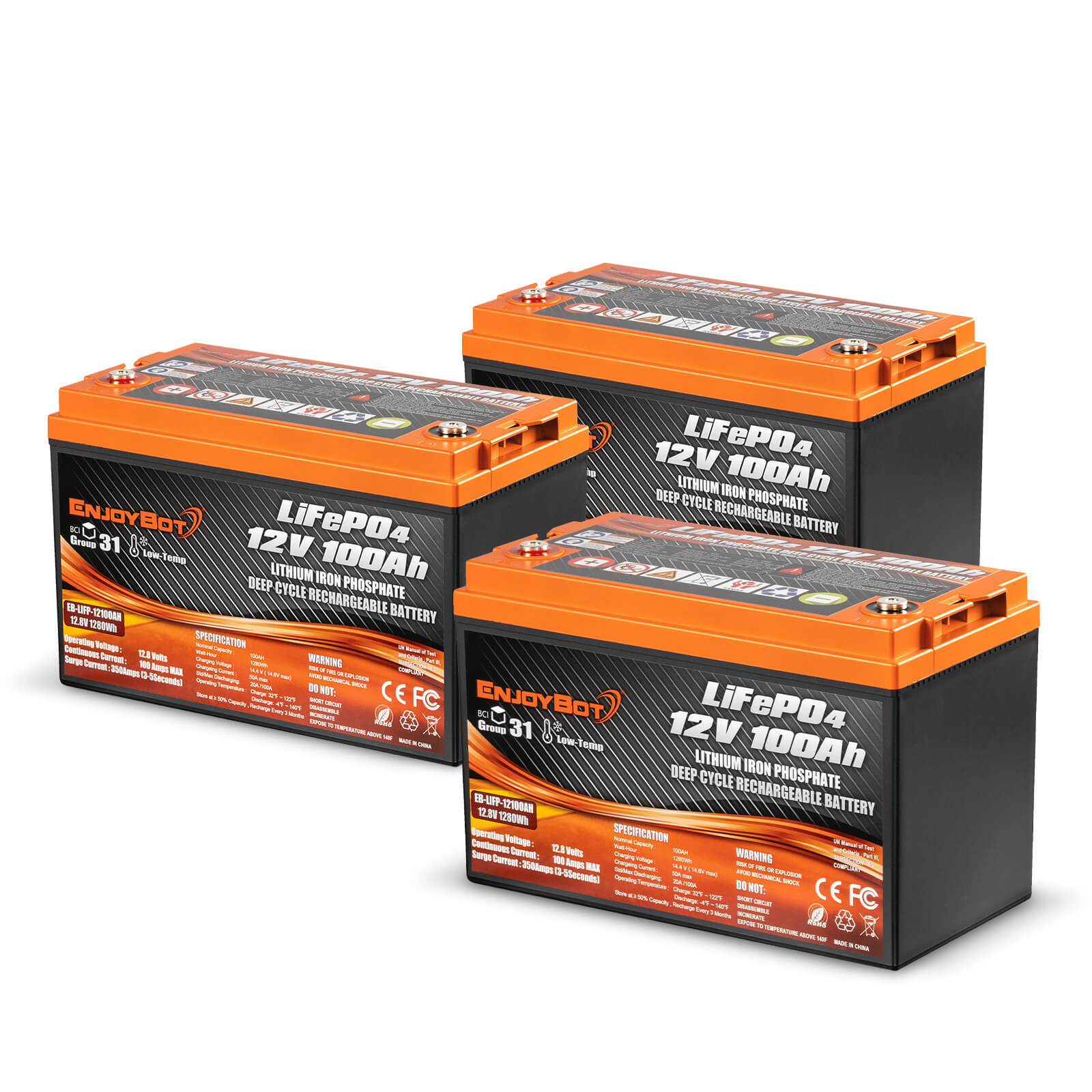 36V 100Ah Enjoybot Battery Kit | 3-Pack Combination
