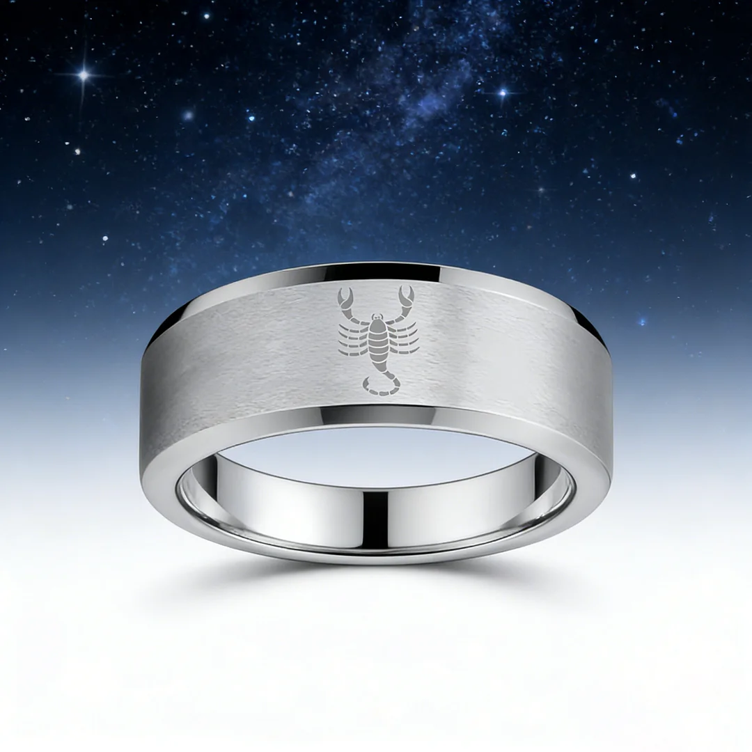 Beveled Edges Sliver Laser Etched Couple Tungsten Carbide Rings Sliver Scorpio Tungsten Wedding Band 4MM 6MM 8MM