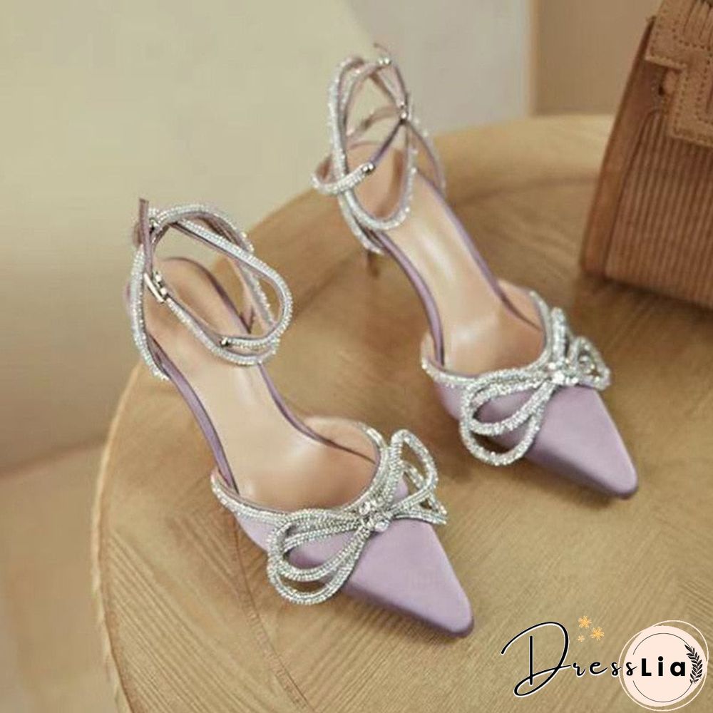 Tino Kino Luxury Crystal Sequined Bowknot Women Sandals Sexy Ankle Strap High Heels Female Pump Summer Wedding Prom Shoes