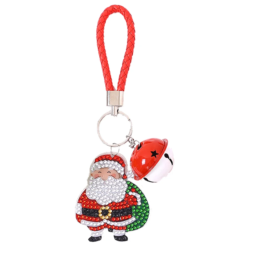 Santa Claus Diamond Painting Keychain, Special Shaped Diamond Art Keychains, DIY Keychain Decoration Pendant Gift for Kids Adults(Double Sided)