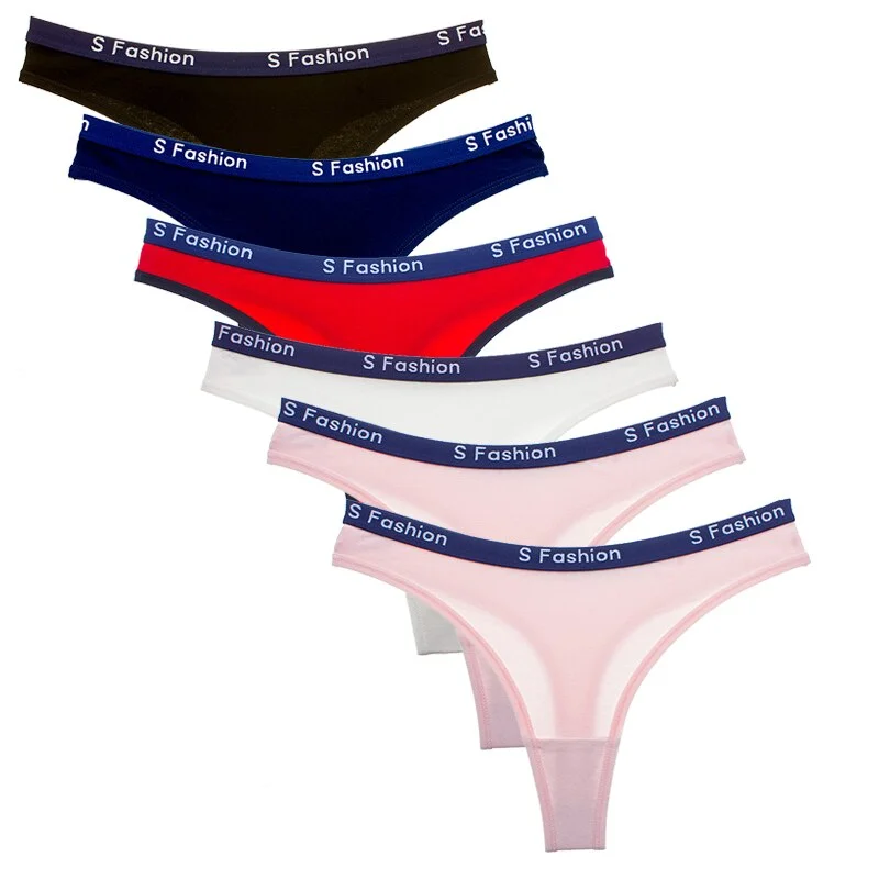 Woman Panties Cotton G-string Thongs Female Underwear For Lady Soft Skin-friendly Striped Panty T-back Girls Underpants 6PCS