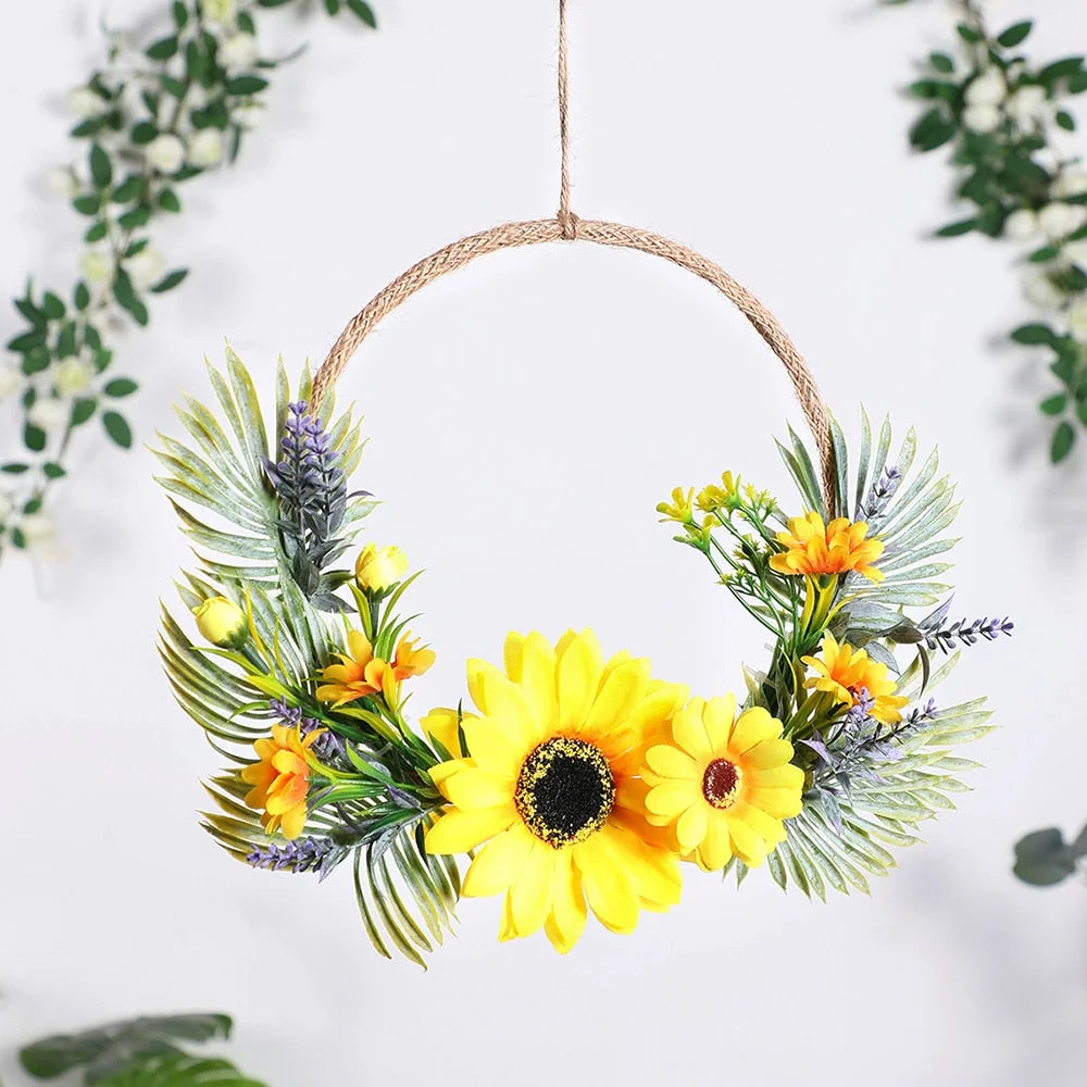 Hoop Wreath Artificial Flower and Vine Wreaths Garlands Wall Hanging Pendant Christmas Door Decor Wedding Garlands for Home Gift
