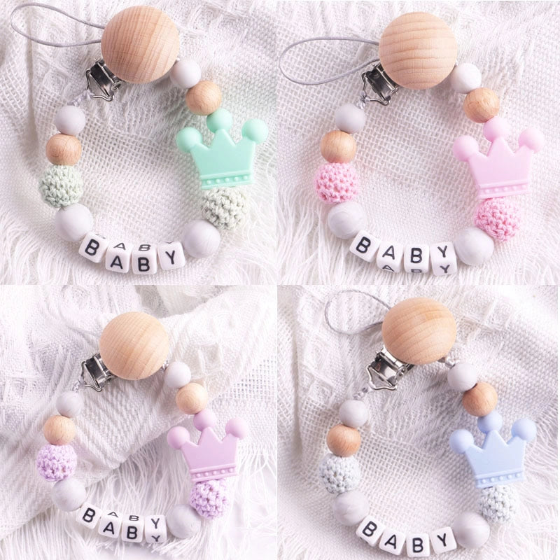 Cute Letter Crown Wood Silica Gel Pacifier Chain Baby Accessories
