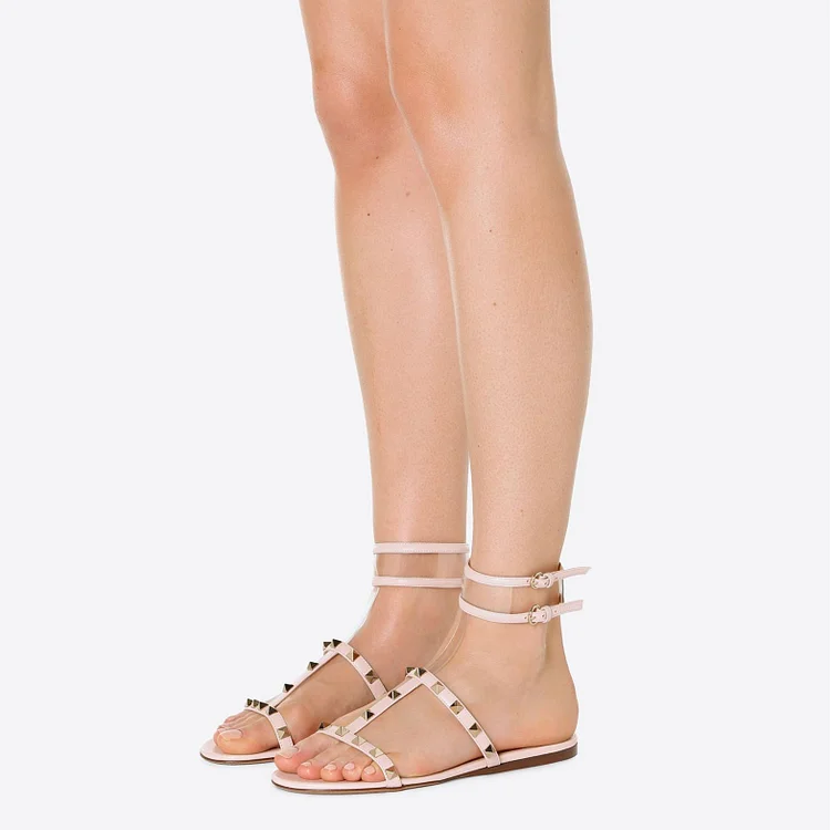 Women's Rivets Double Ankle Straps Gladiator Sandals |FSJ Shoes